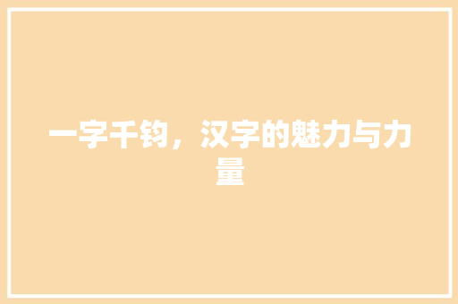 一字千钧，汉字的魅力与力量