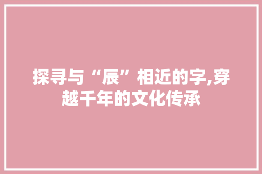 探寻与“辰”相近的字,穿越千年的文化传承 商业文稿
