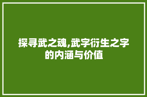 探寻武之魂,武字衍生之字的内涵与价值