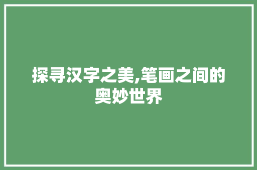 探寻汉字之美,笔画之间的奥妙世界