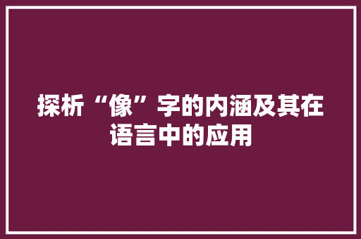 探析“像”字的内涵及其在语言中的应用