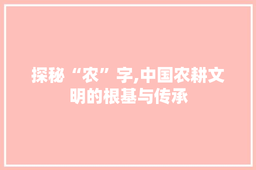 探秘“农”字,中国农耕文明的根基与传承 商业文稿