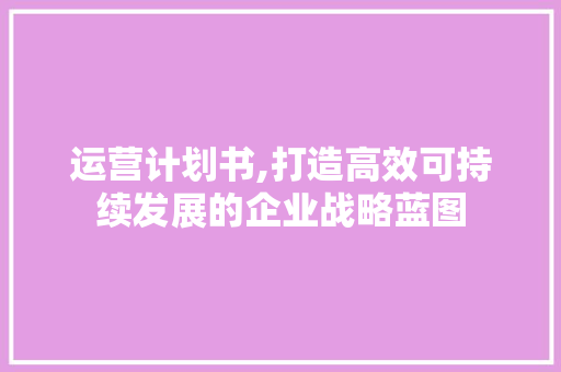 运营计划书,打造高效可持续发展的企业战略蓝图