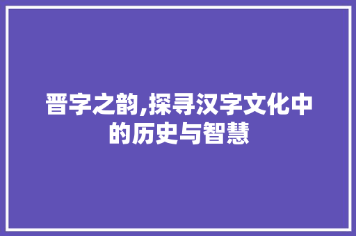 晋字之韵,探寻汉字文化中的历史与智慧