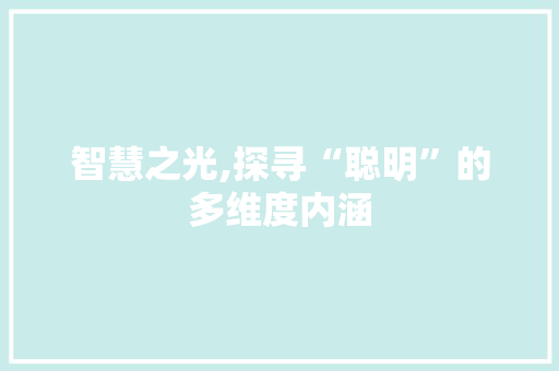 智慧之光,探寻“聪明”的多维度内涵