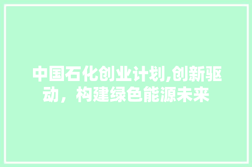 中国石化创业计划,创新驱动，构建绿色能源未来