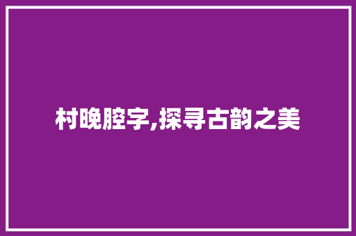 村晚腔字,探寻古韵之美