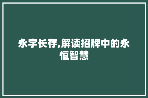 永字长存,解读招牌中的永恒智慧