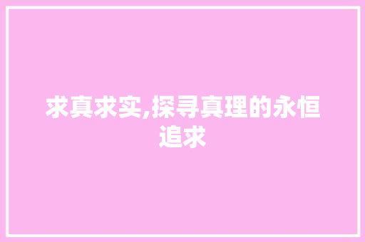 求真求实,探寻真理的永恒追求