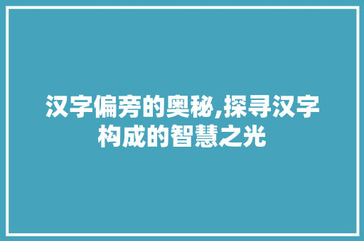 汉字偏旁的奥秘,探寻汉字构成的智慧之光