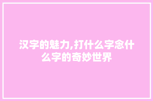 汉字的魅力,打什么字念什么字的奇妙世界