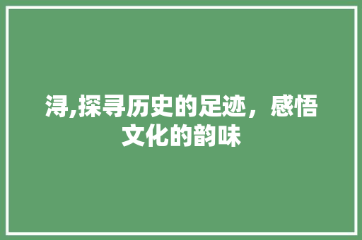 浔,探寻历史的足迹，感悟文化的韵味