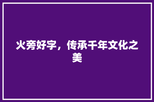 火旁好字，传承千年文化之美