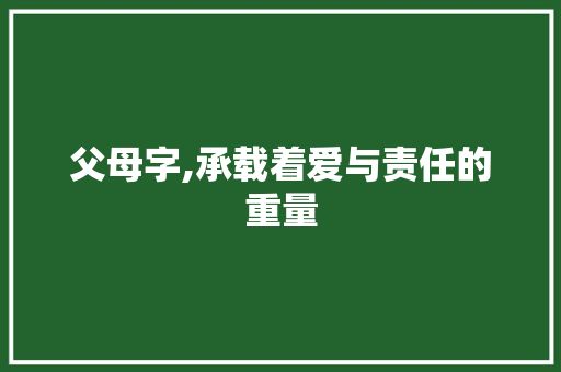 父母字,承载着爱与责任的重量