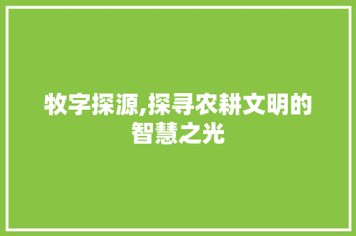 牧字探源,探寻农耕文明的智慧之光