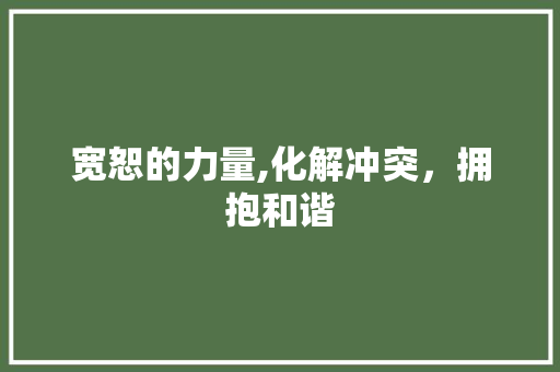 宽恕的力量,化解冲突，拥抱和谐