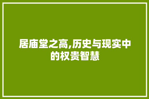居庙堂之高,历史与现实中的权贵智慧