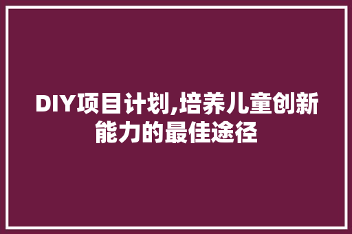 DIY项目计划,培养儿童创新能力的最佳途径