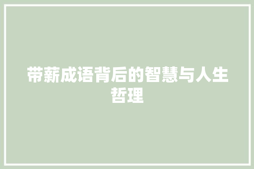 带薪成语背后的智慧与人生哲理