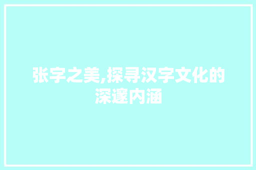 张字之美,探寻汉字文化的深邃内涵