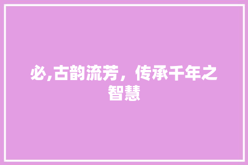 必,古韵流芳，传承千年之智慧