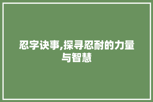 忍字诀事,探寻忍耐的力量与智慧