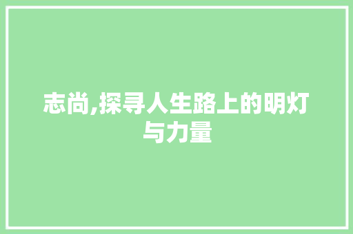 志尚,探寻人生路上的明灯与力量 生活类