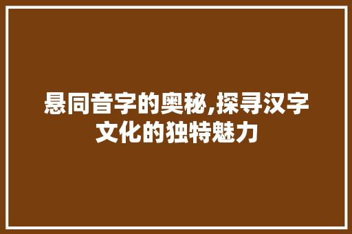 悬同音字的奥秘,探寻汉字文化的独特魅力