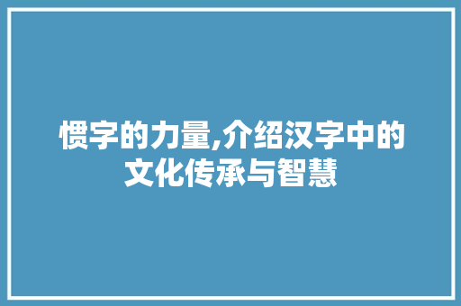 惯字的力量,介绍汉字中的文化传承与智慧