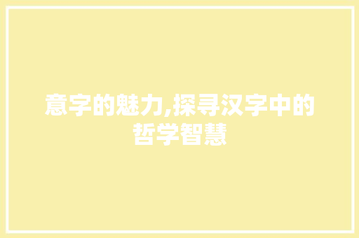 意字的魅力,探寻汉字中的哲学智慧 工作报告