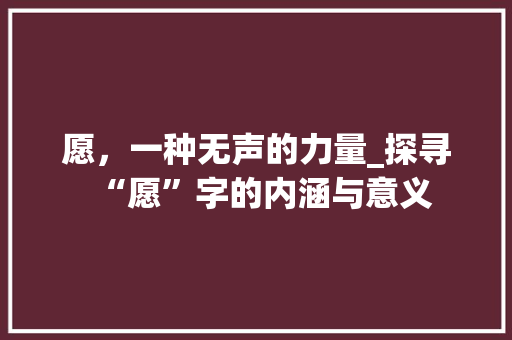 愿，一种无声的力量_探寻“愿”字的内涵与意义 商业文稿