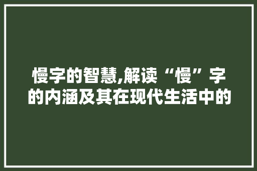 慢字的智慧,解读“慢”字的内涵及其在现代生活中的应用