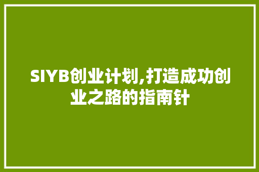 SIYB创业计划,打造成功创业之路的指南针