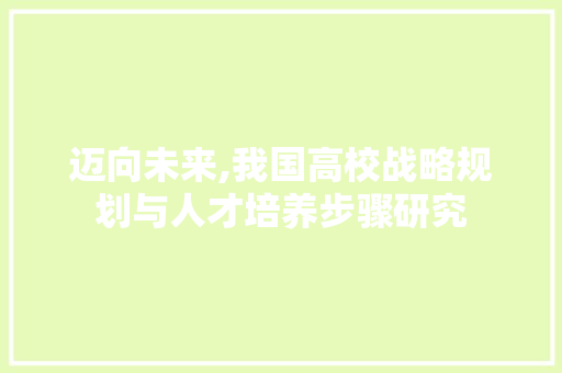 迈向未来,我国高校战略规划与人才培养步骤研究
