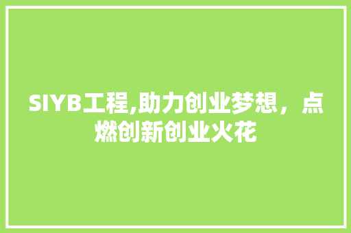 SIYB工程,助力创业梦想，点燃创新创业火花