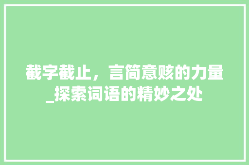 截字截止，言简意赅的力量_探索词语的精妙之处 工作总结