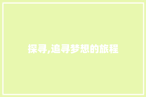 探寻,追寻梦想的旅程