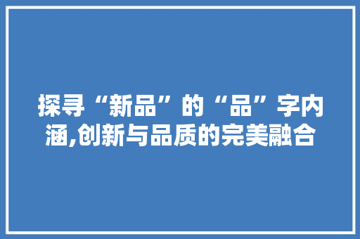 探寻“新品”的“品”字内涵,创新与品质的完美融合
