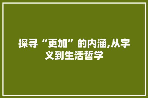 探寻“更加”的内涵,从字义到生活哲学 生活感悟