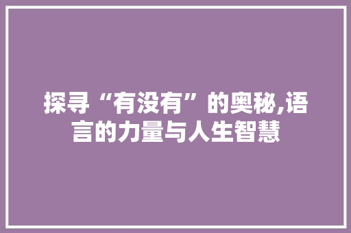 探寻“有没有”的奥秘,语言的力量与人生智慧