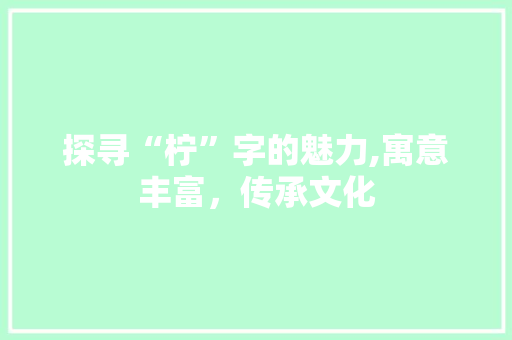探寻“柠”字的魅力,寓意丰富，传承文化 工作总结
