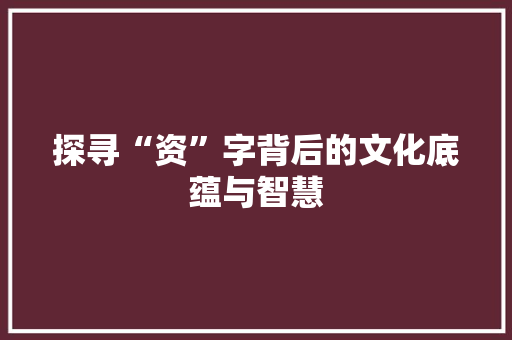 探寻“资”字背后的文化底蕴与智慧 生活感悟