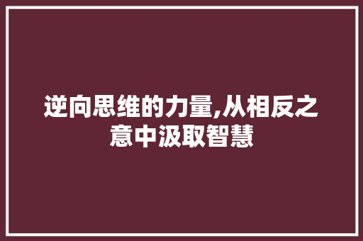 逆向思维的力量,从相反之意中汲取智慧