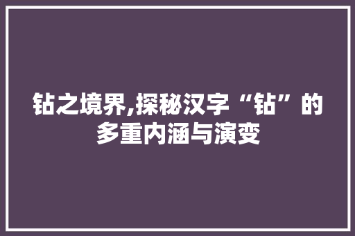 钻之境界,探秘汉字“钻”的多重内涵与演变