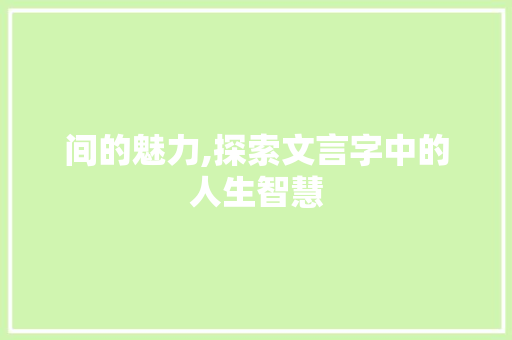 间的魅力,探索文言字中的人生智慧