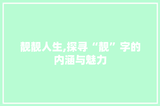 靓靓人生,探寻“靓”字的内涵与魅力