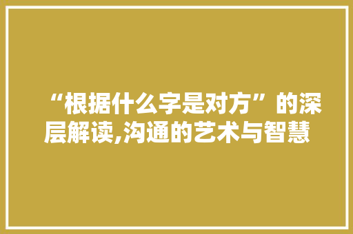 “根据什么字是对方”的深层解读,沟通的艺术与智慧