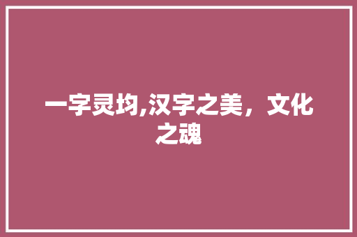 一字灵均,汉字之美，文化之魂