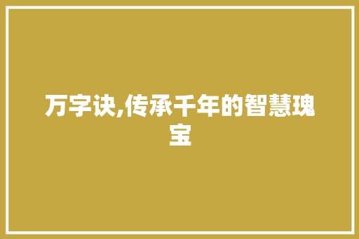万字诀,传承千年的智慧瑰宝