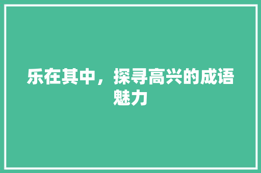 乐在其中，探寻高兴的成语魅力